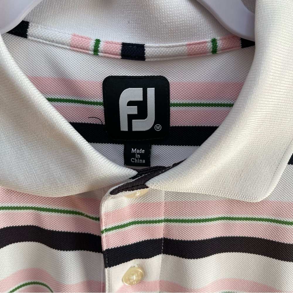 FootJoy Golf Polo Short Sleeve Collar Pink Black White Striped Mens Size Medium - Picture 6 of 6